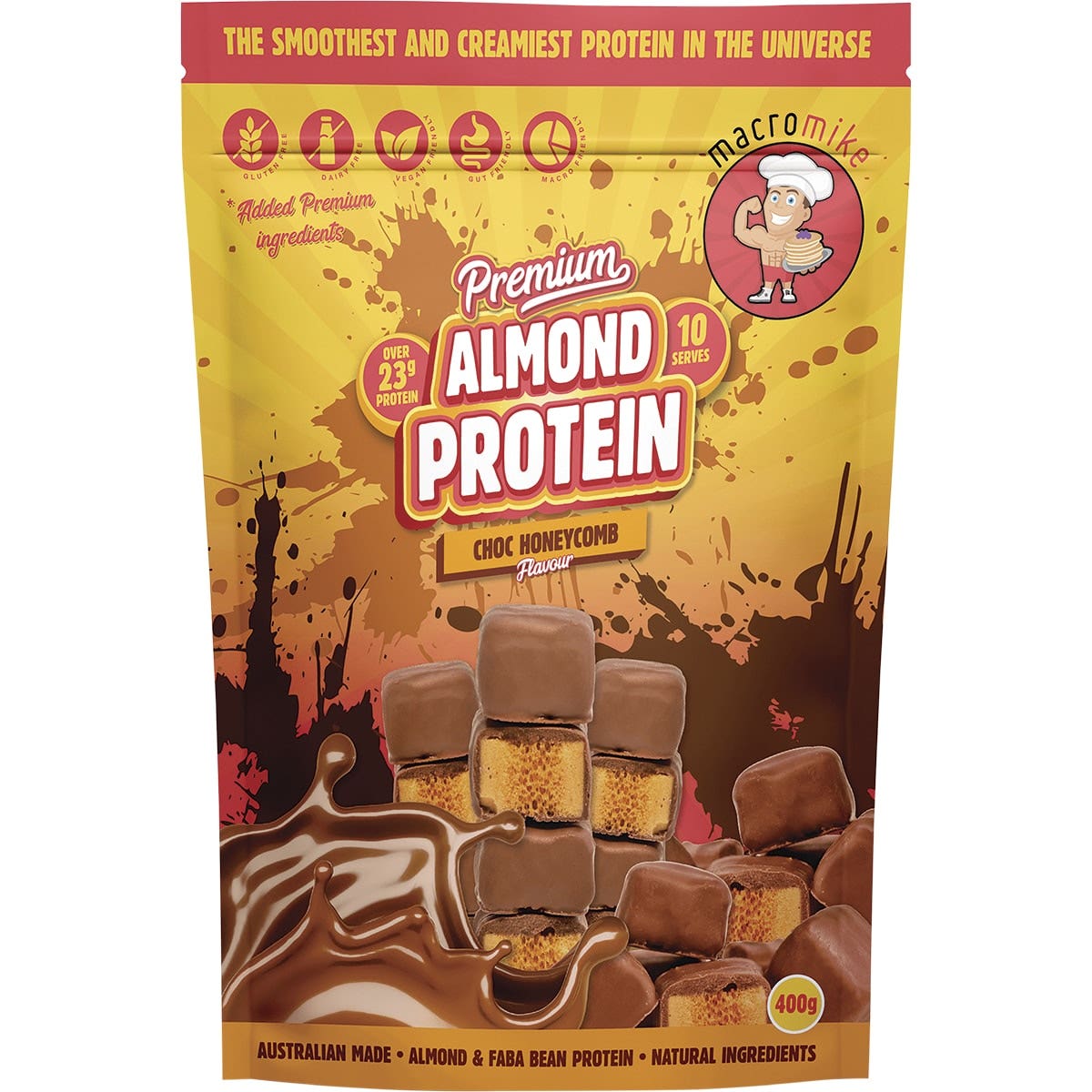 MACRO MIKE Premium Almond Protein Choc Honeycomb 400g MACRO MIKE