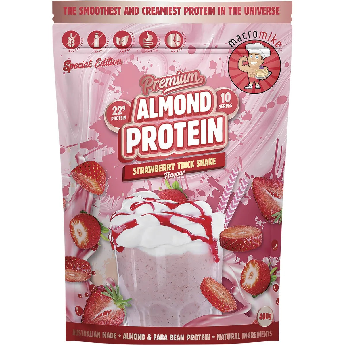 Macro Mike Premium Almond Protein Strawberry Thick Shake 400g MACRO MIKE