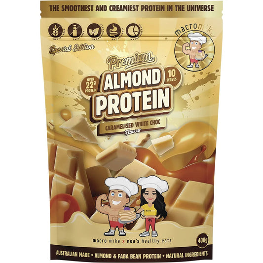 Macro Mike Premium Almond Protein Caramelised White Choc 400g MACRO MIKE