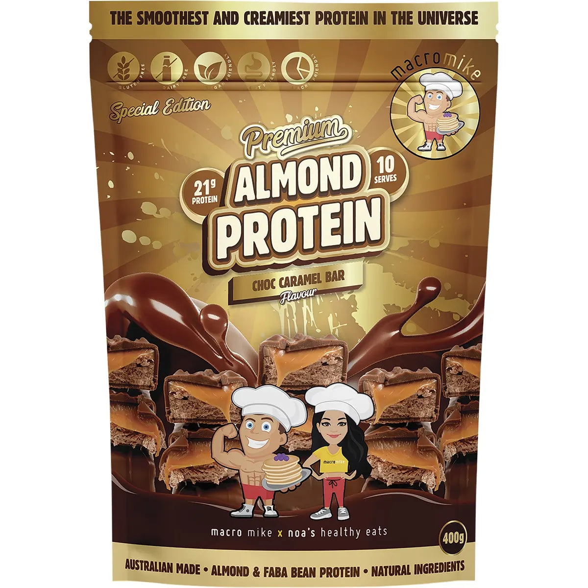 Macro Mike Premium Almond Protein Choc Caramel Bar 400g MACRO MIKE