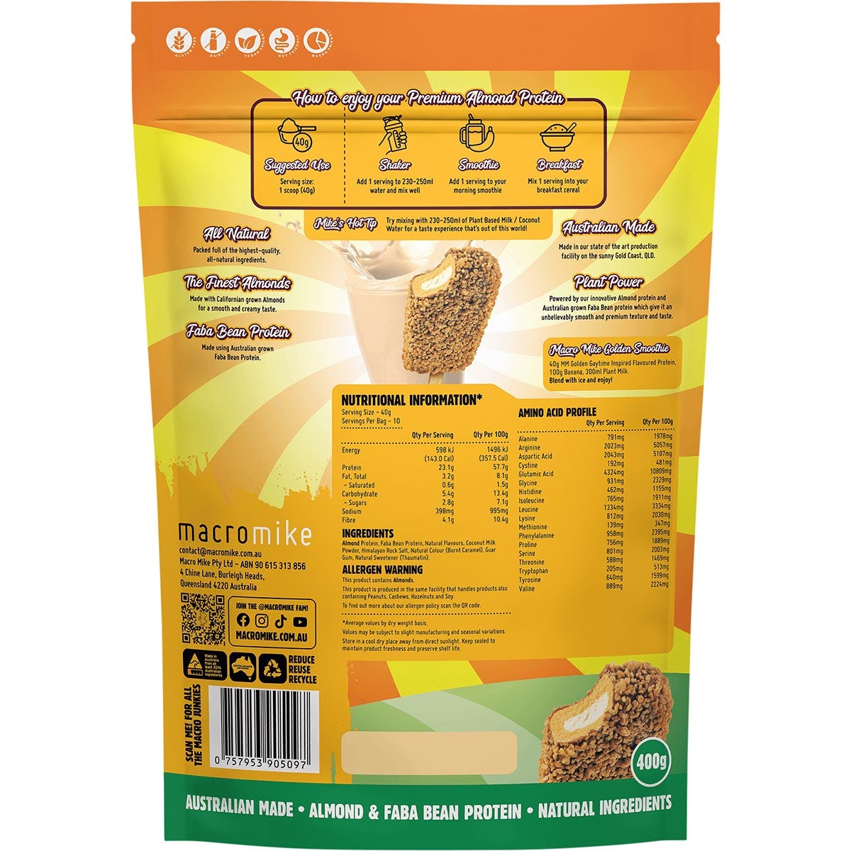 Macro Mike Premium Almond Protein Golden Gaytime 400g - Cutprice Online