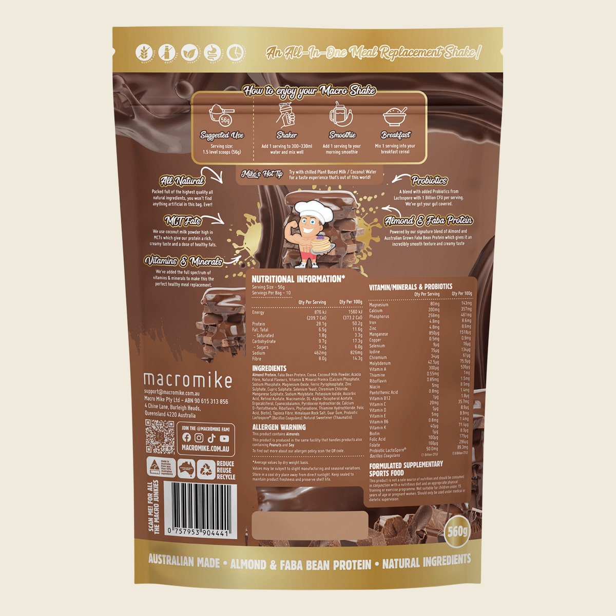 Macro Mike Almond Macro Shake Meal Replacement Rich Deluxe Choc 560g