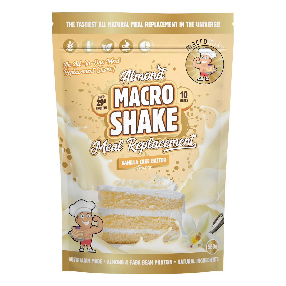 Macro Mike Almond Macro Shake Meal Replacement Vanilla Cake Batter 560g