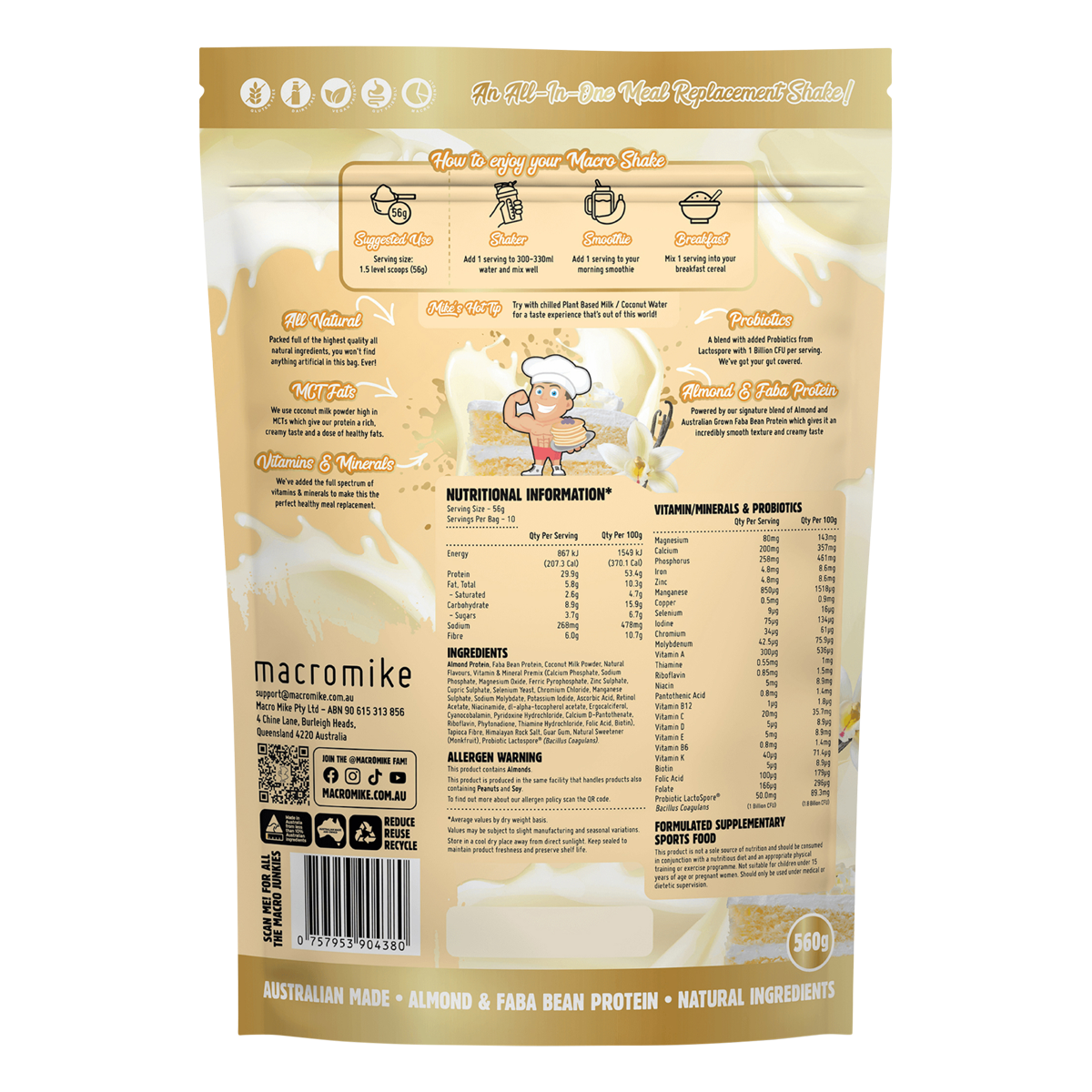 Macro Mike Almond Macro Shake Meal Replacement Vanilla Cake Batter 560g