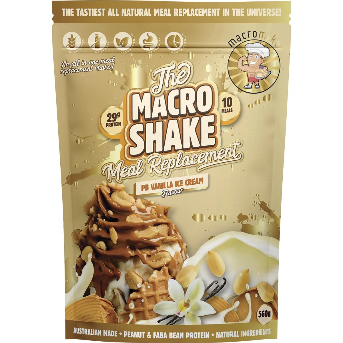 Macro Mike The Macro Shake Meal Replacement PB Vanilla Ice Cream 560g MACRO MIKE