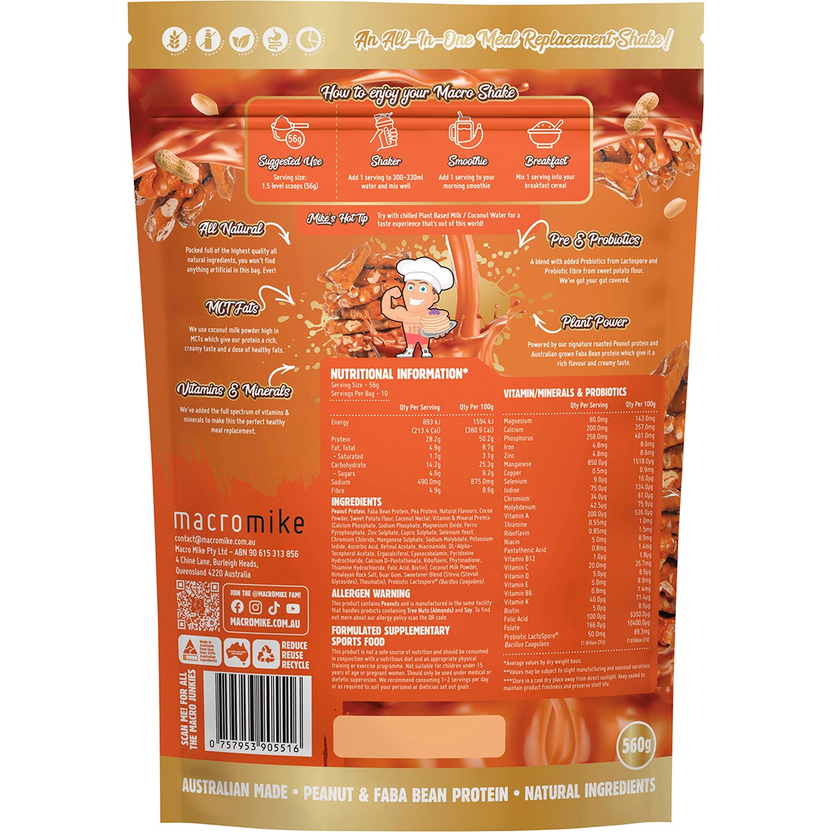 MACRO MIKE The Macro Shake Meal Replacement Salted Caramel Peanut 560g - Cutprice Online