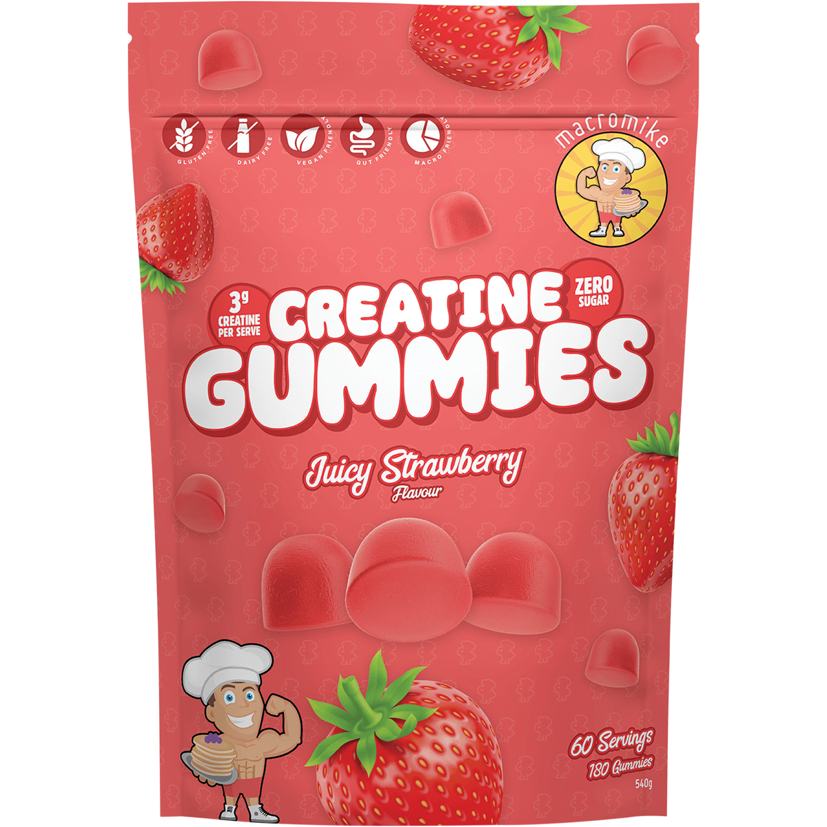 Macro Mike Creatine Gummies Juicy Strawberry 180 Pack