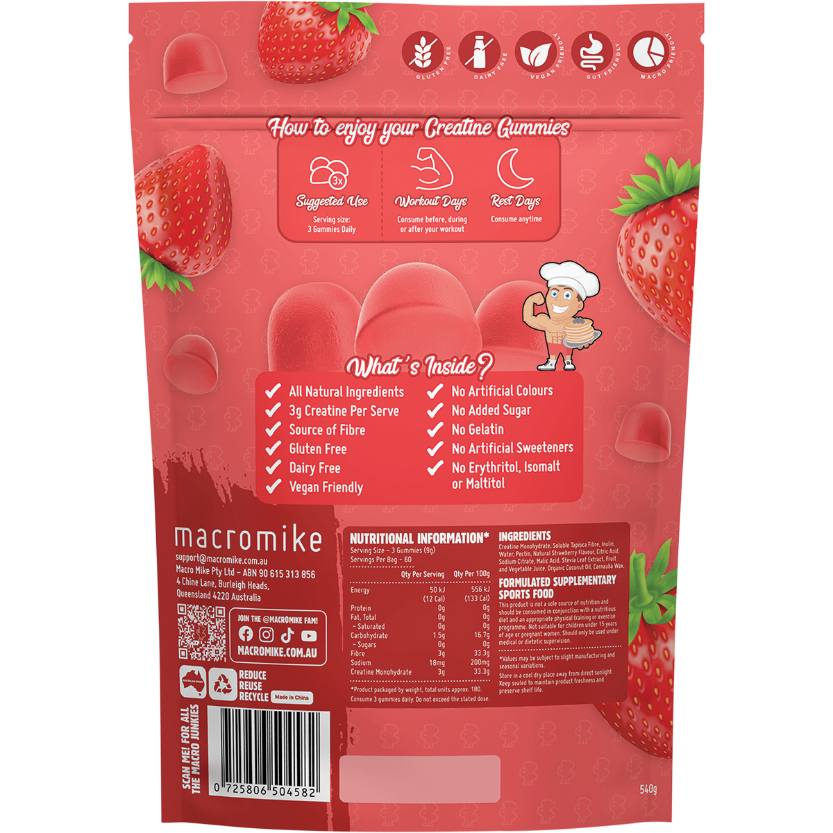 Macro Mike Creatine Gummies Juicy Strawberry 180 Pack