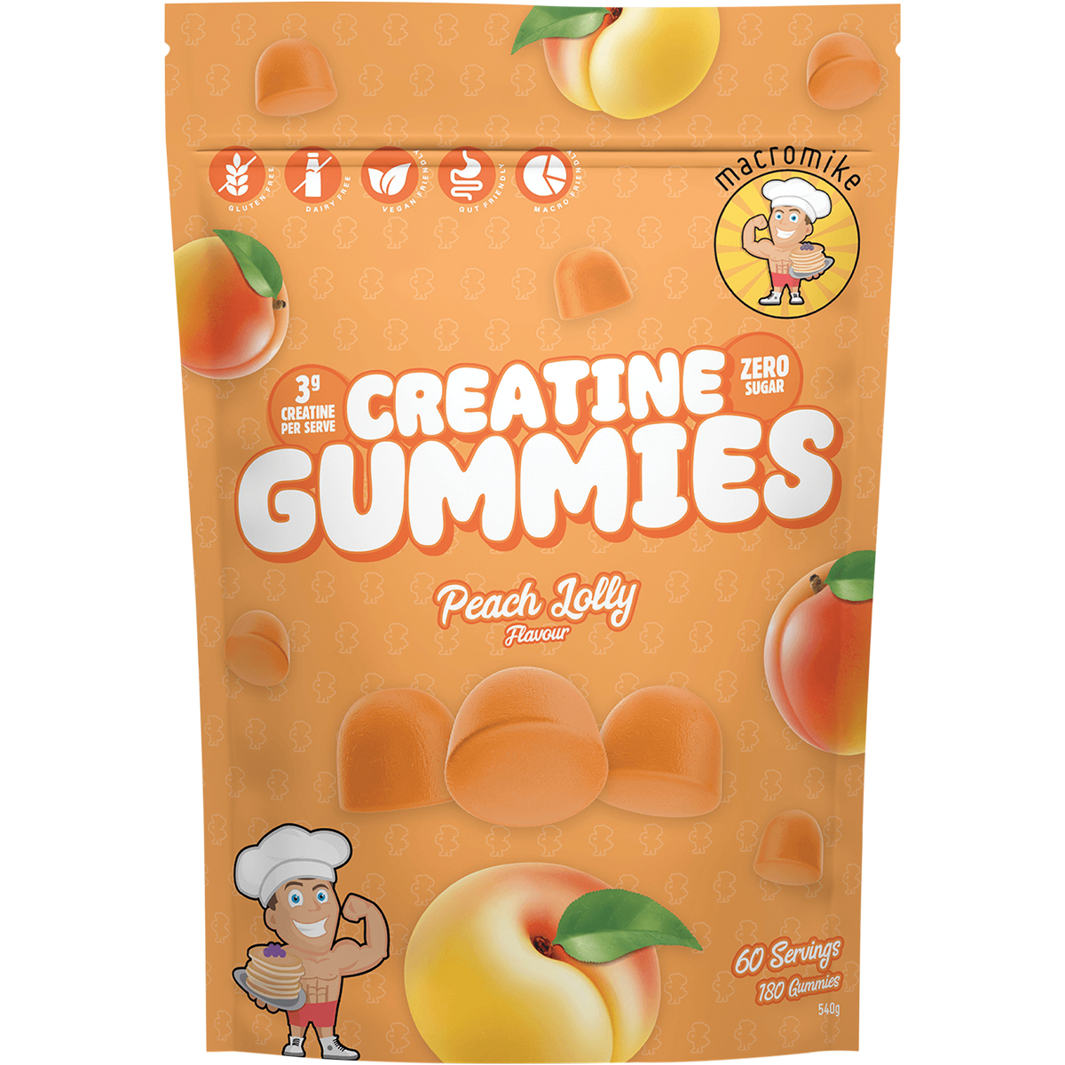 Macro Mike Creatine Gummies Peach Lolly 180 Pack