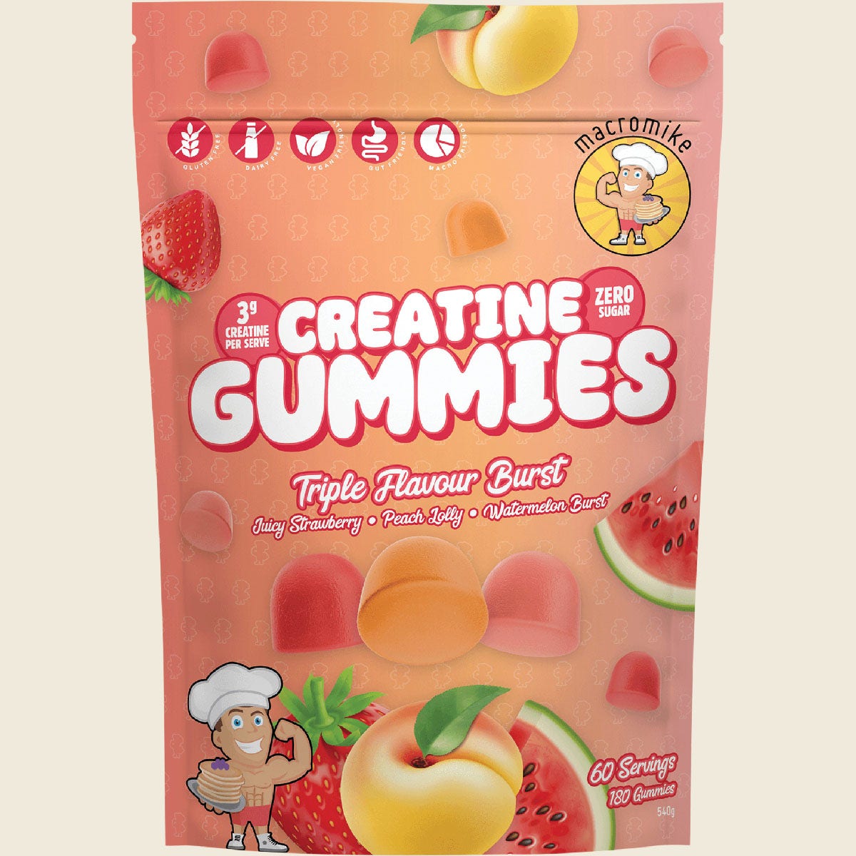 Macro Mike Creatine Gummies Triple Flavour Burst 180pcs