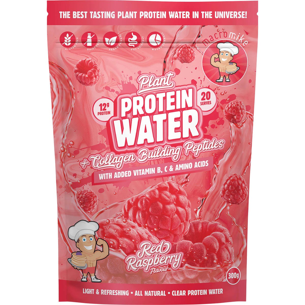 MACRO MIKE Plant Protein Water Red Raspberry 300g - Cutprice Online