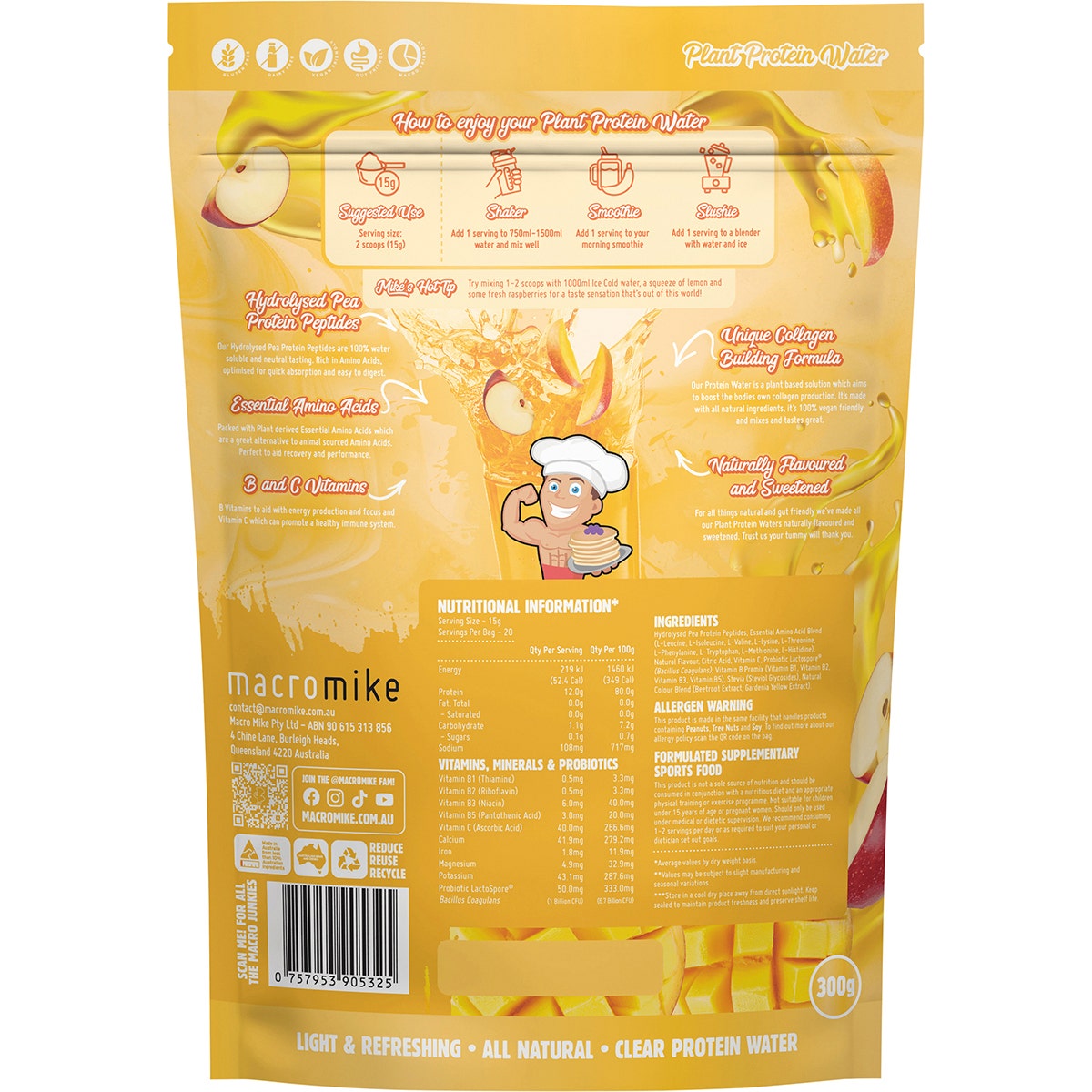 MACRO MIKE Plant Protein Water Apple & Mango 300g - Cutprice Online