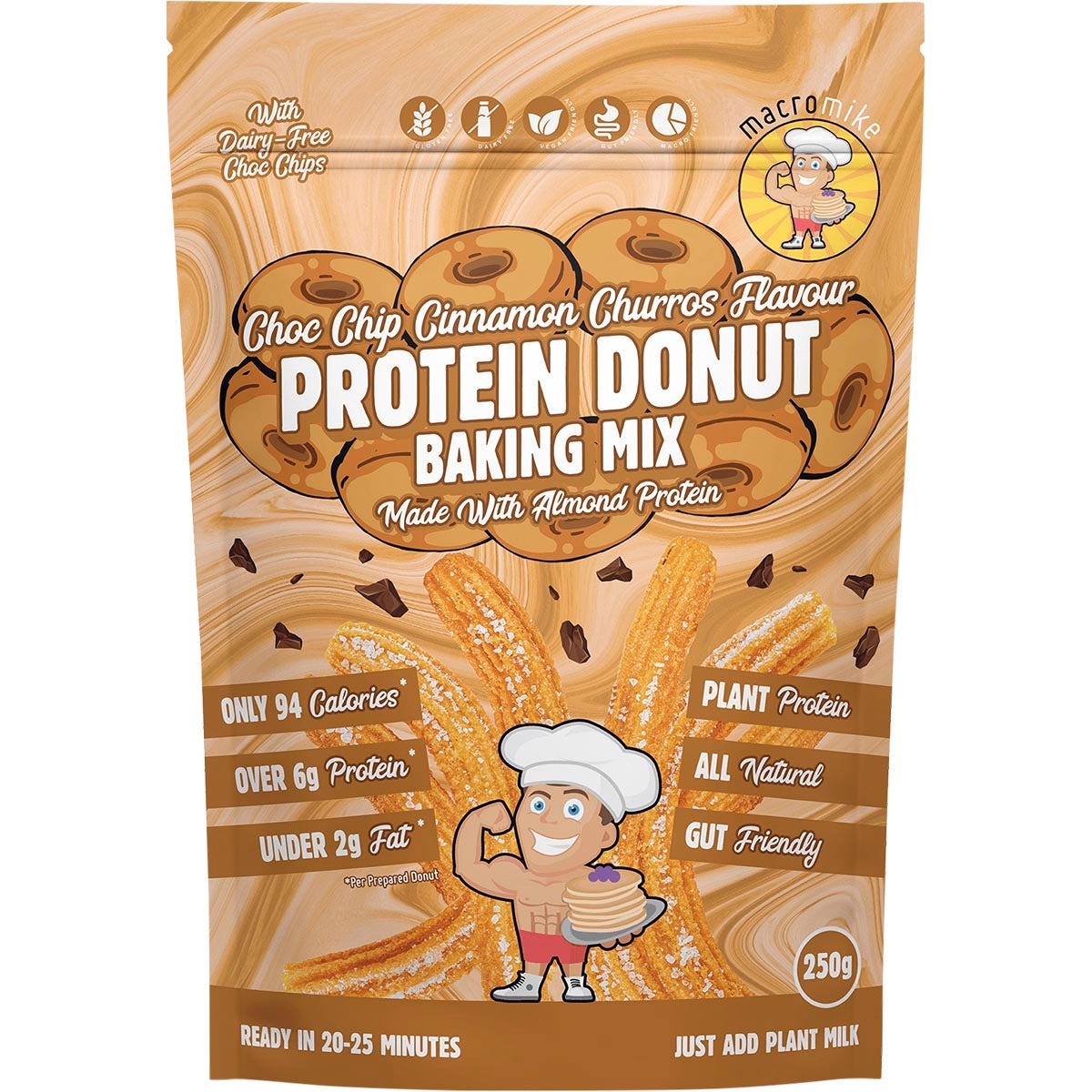 Macro Mike Protein Donut Baking Mix Choc Chip Cinnamon Churros 250g - Cutprice Online