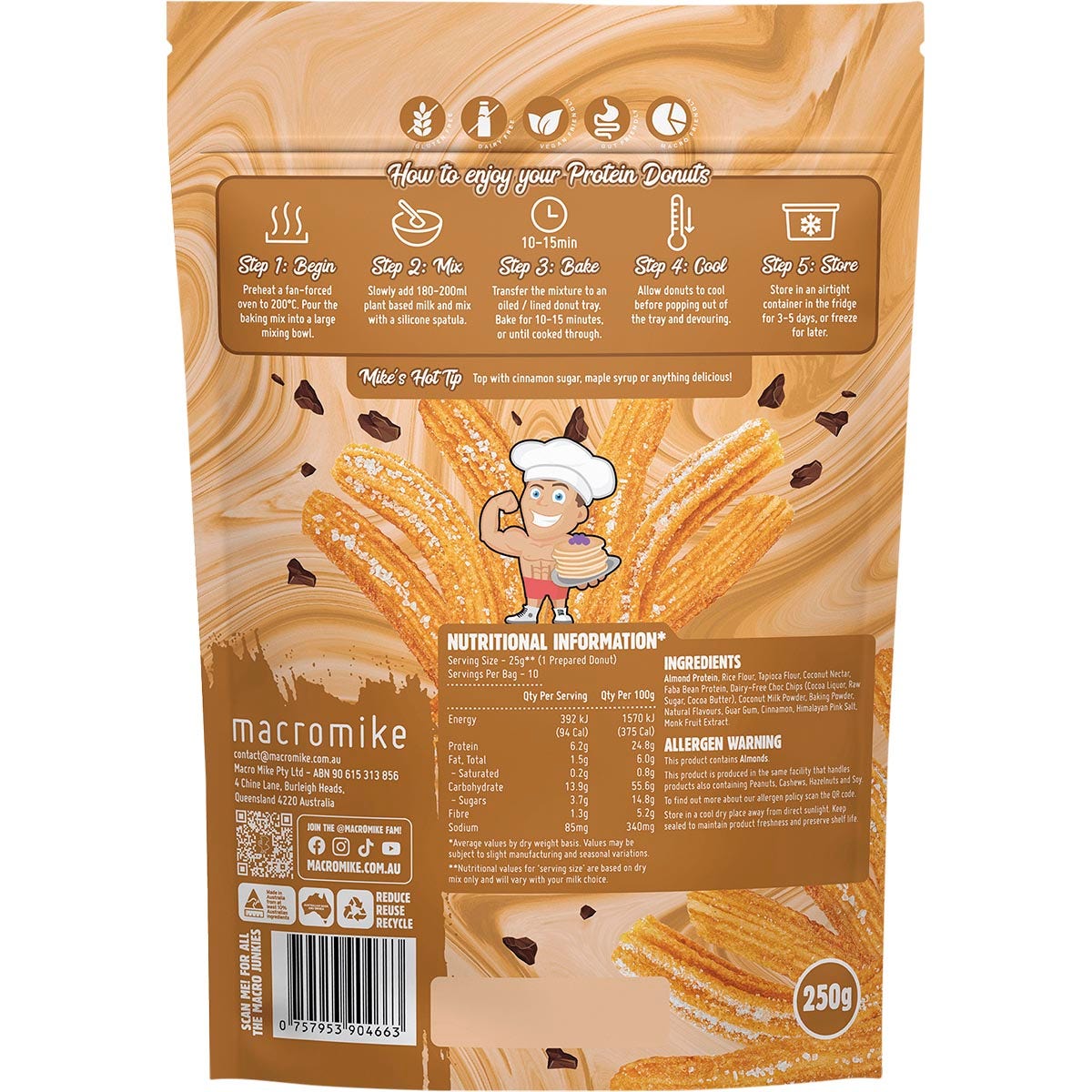 Macro Mike Protein Donut Baking Mix Choc Chip Cinnamon Churros 250g - Cutprice Online