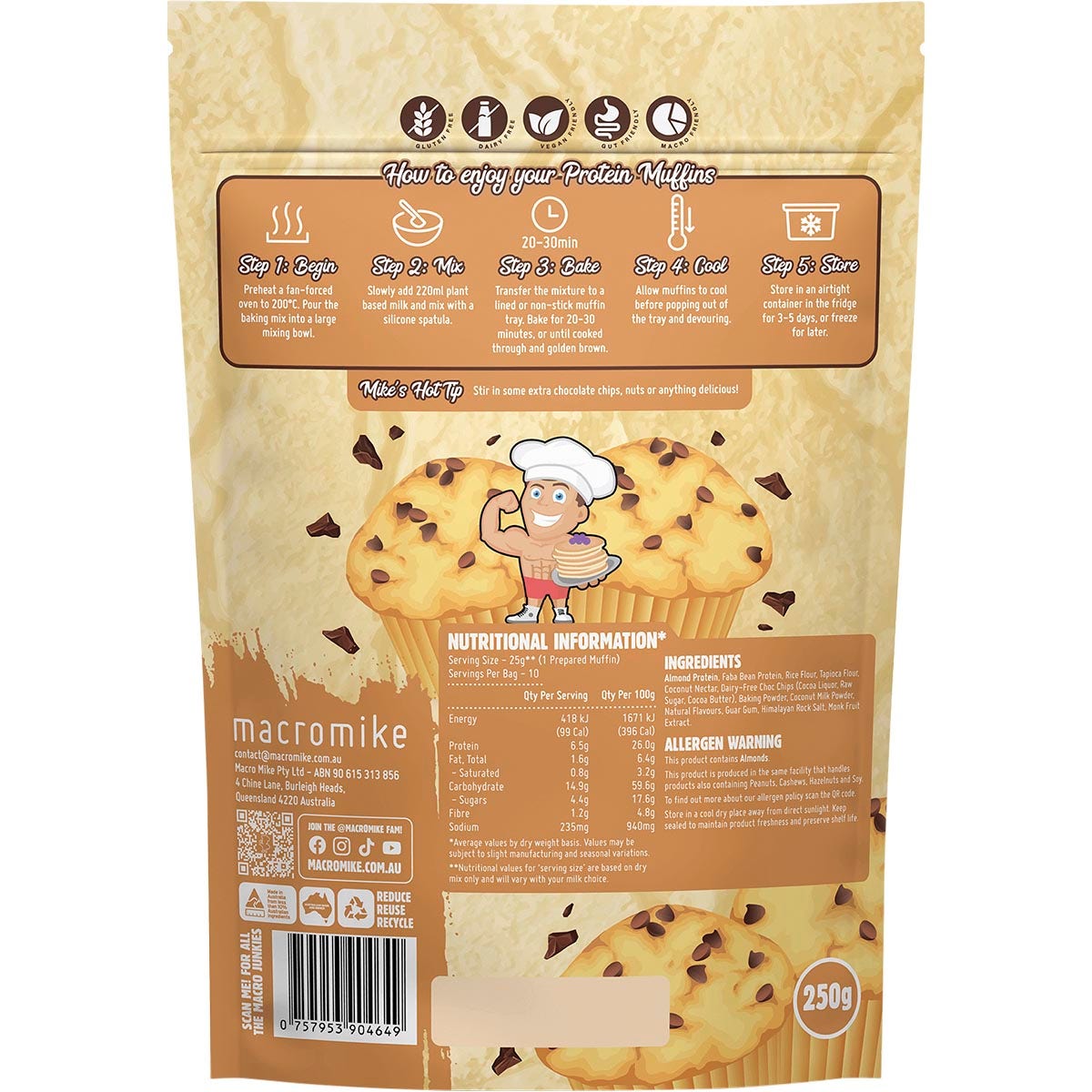 Macro Mike Protein Muffin Baking Mix Choc Chip 250g - Cutprice Online