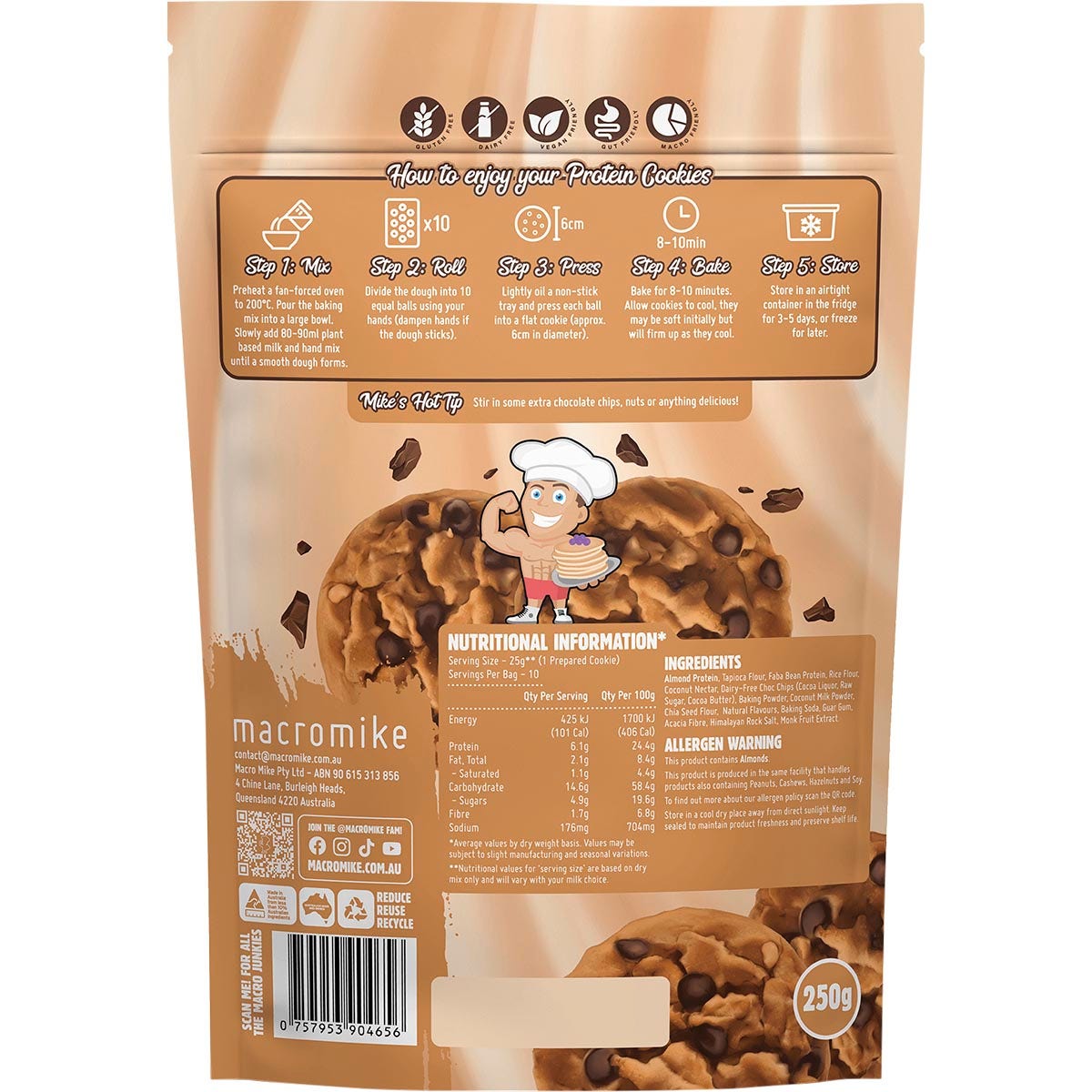 Macro Mike Protein Cookie Baking Mix Choc Chip 250g - Cutprice Online