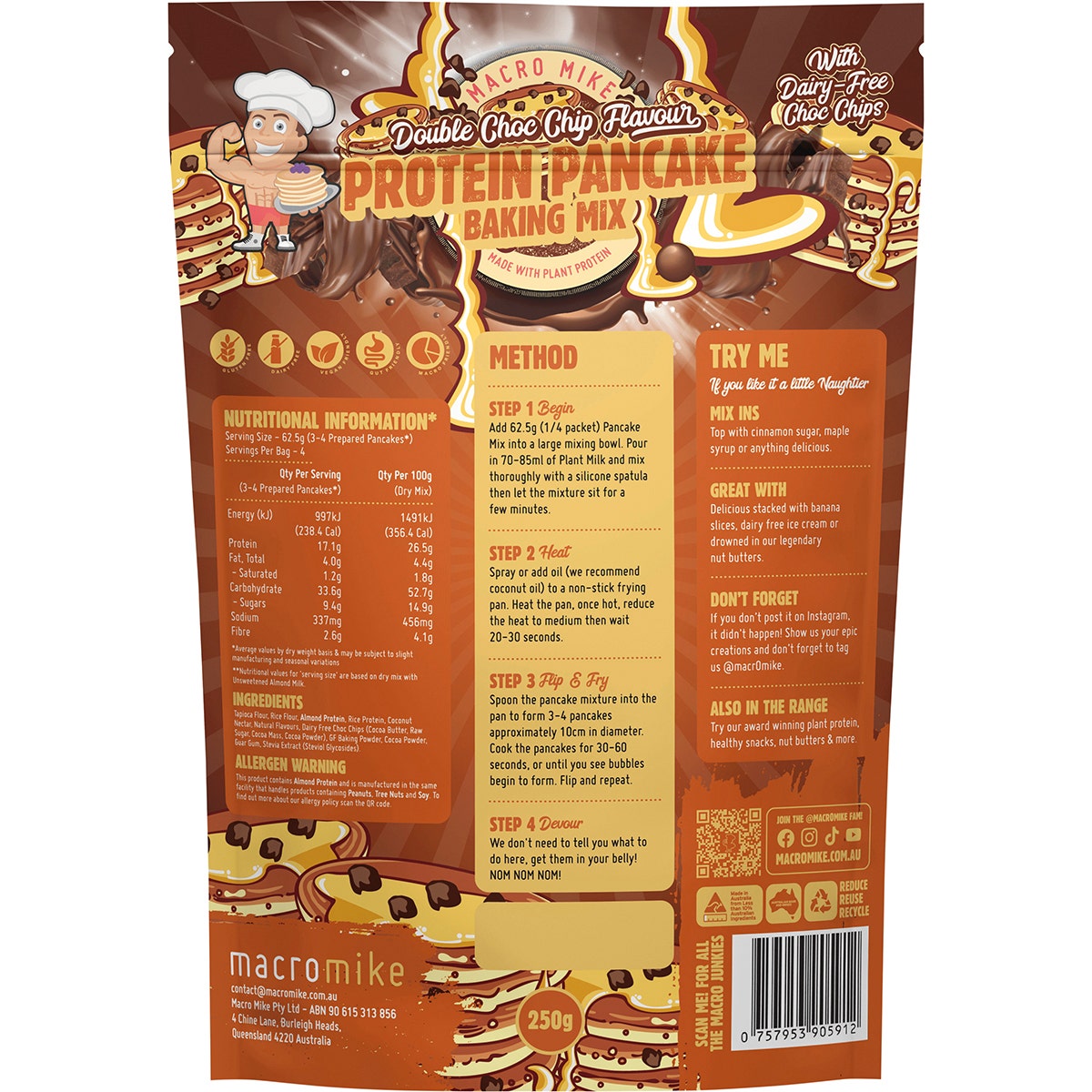 MACRO MIKE Pancake Baking Mix - Almond Protein Chocolate Chip - 300g - Cutprice Online