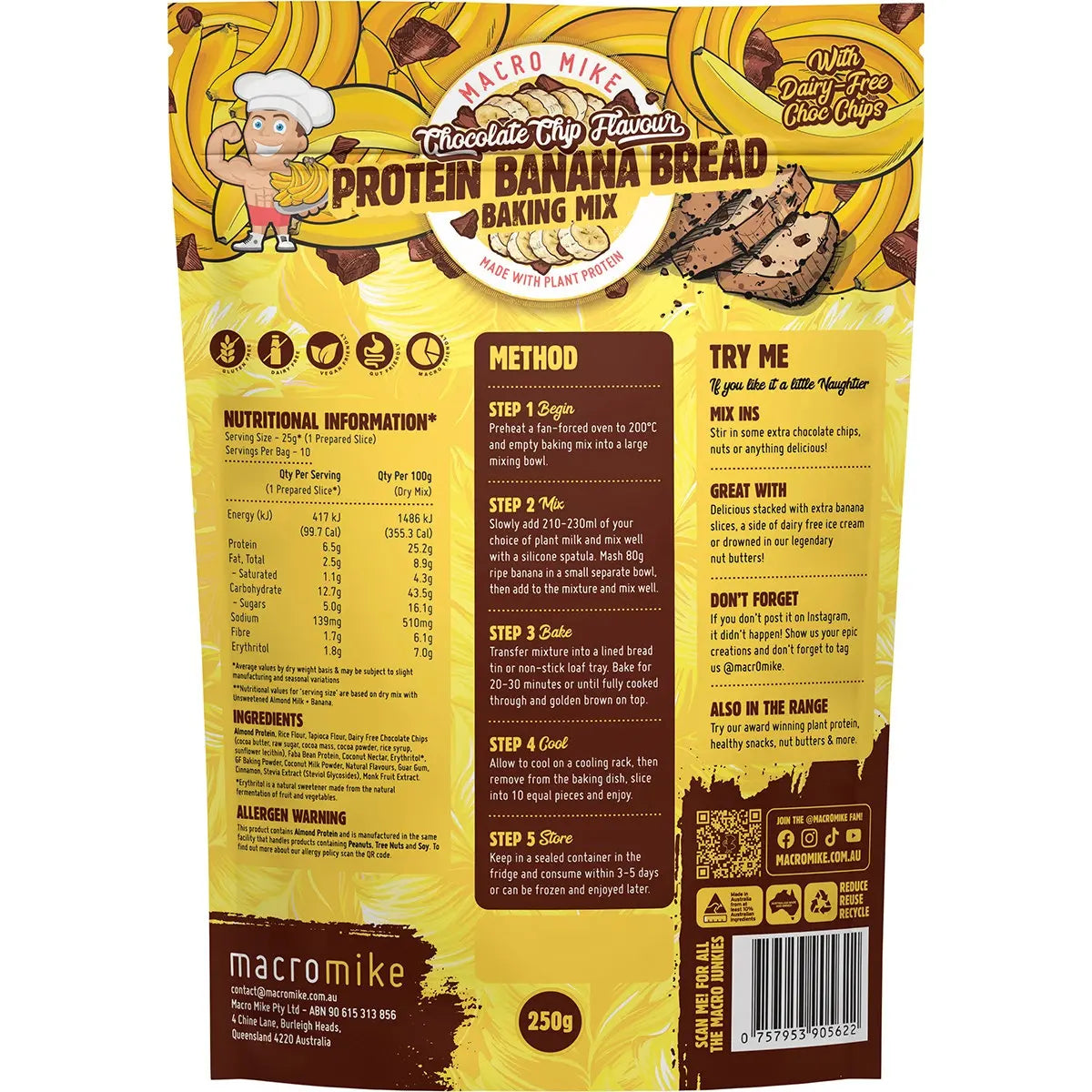 MACRO MIKE Protein Banana Bread Baking Mix Chocolate Chip 250g MACRO MIKE