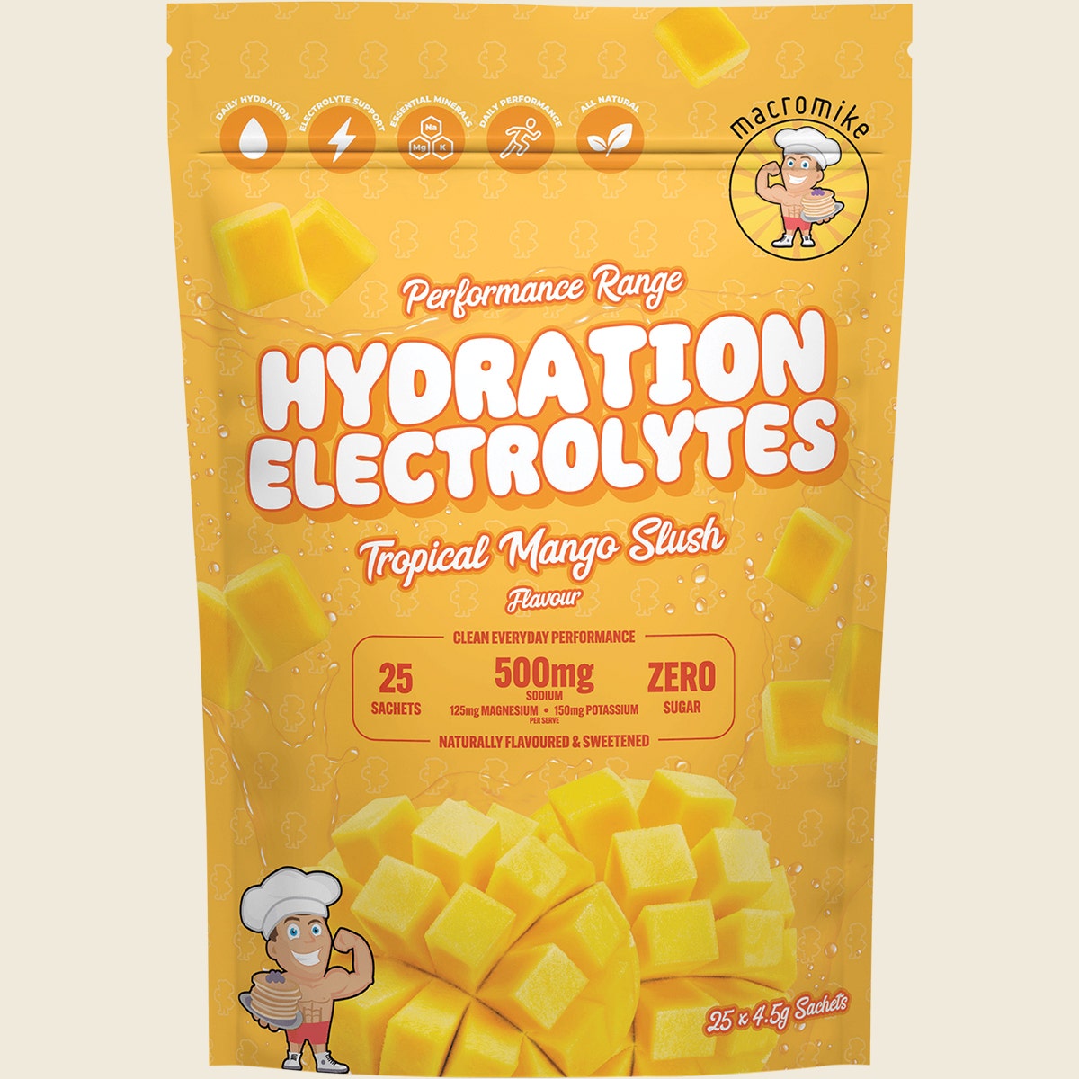 Macro Mike Hydration Electrolytes Sachets Tropical Mango Slush 25x4.5g