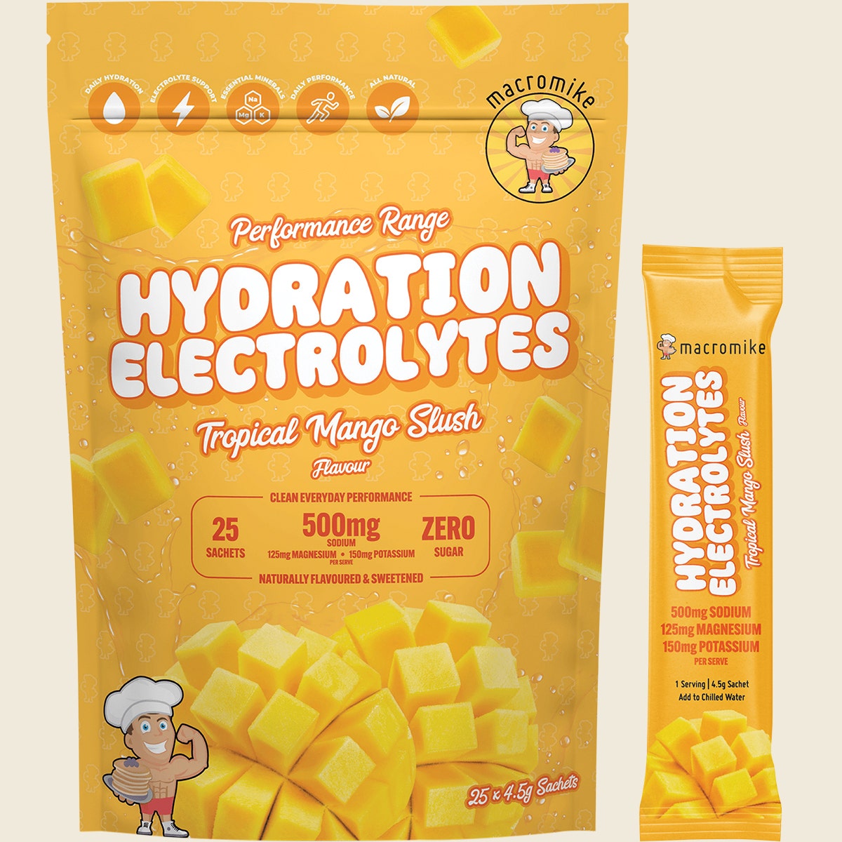 Macro Mike Hydration Electrolytes Sachets Tropical Mango Slush 25x4.5g