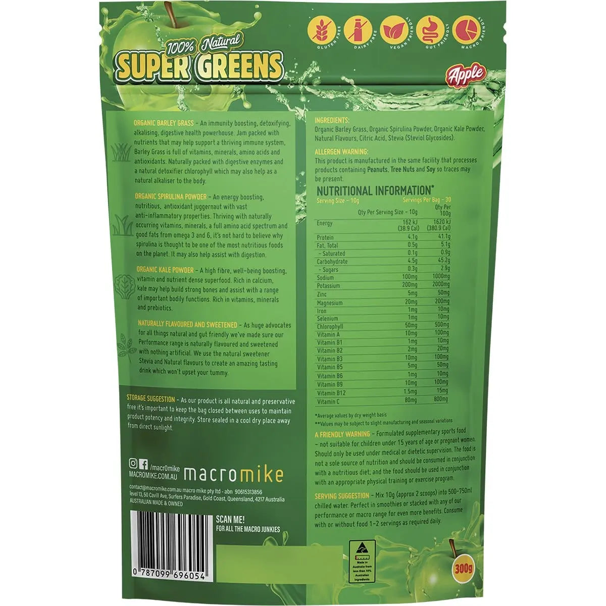 MACRO MIKE Super Greens Apple 300g MACRO MIKE