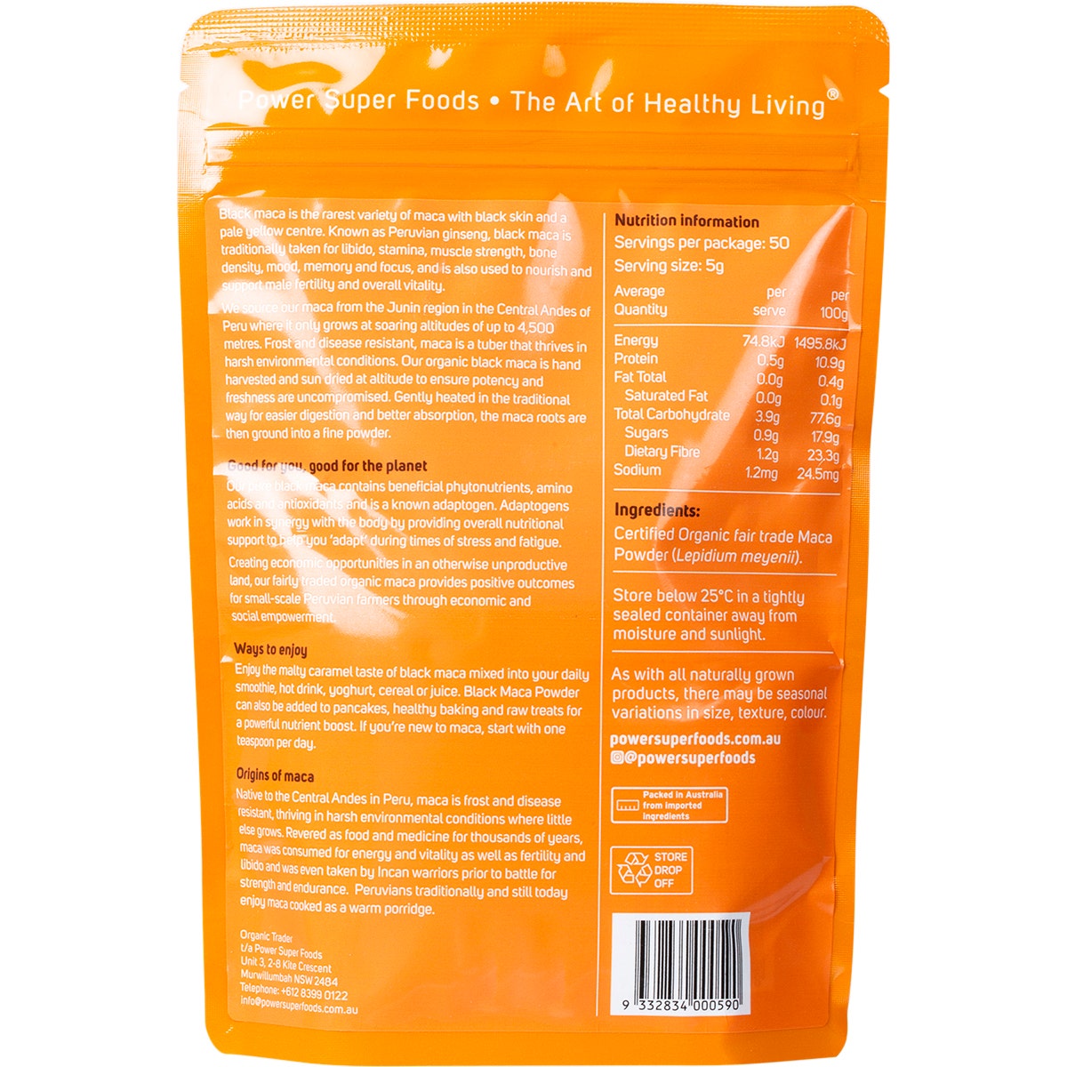 POWER SUPER FOODS Black Maca Powder The Origin Series 250g - Cutprice Online
