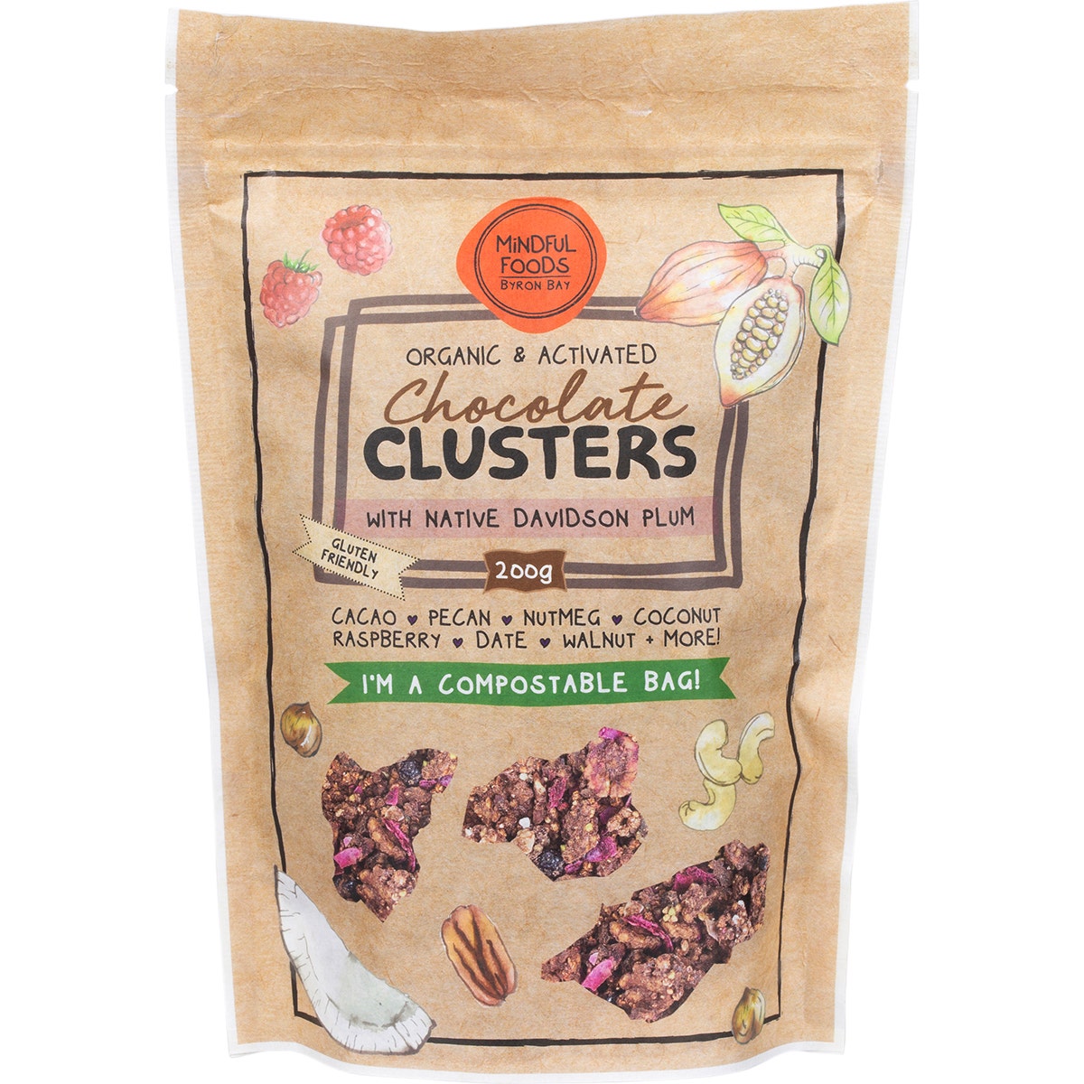 MINDFUL FOODS Chocolate Clusters Davidson Plum Organic & Activated 200g - Cutprice Online