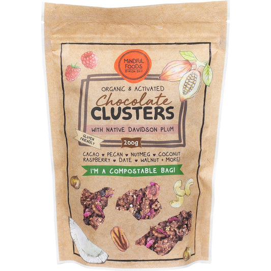 MINDFUL FOODS Chocolate Clusters Davidson Plum Organic & Activated 200g - Cutprice Online