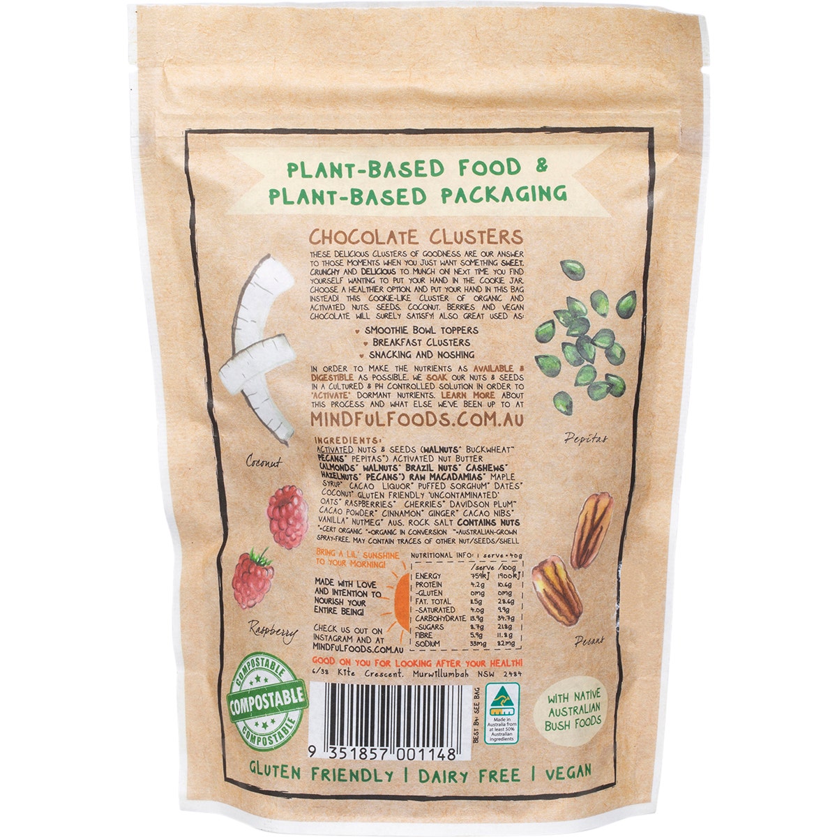 MINDFUL FOODS Chocolate Clusters Davidson Plum Organic & Activated 200g - Cutprice Online