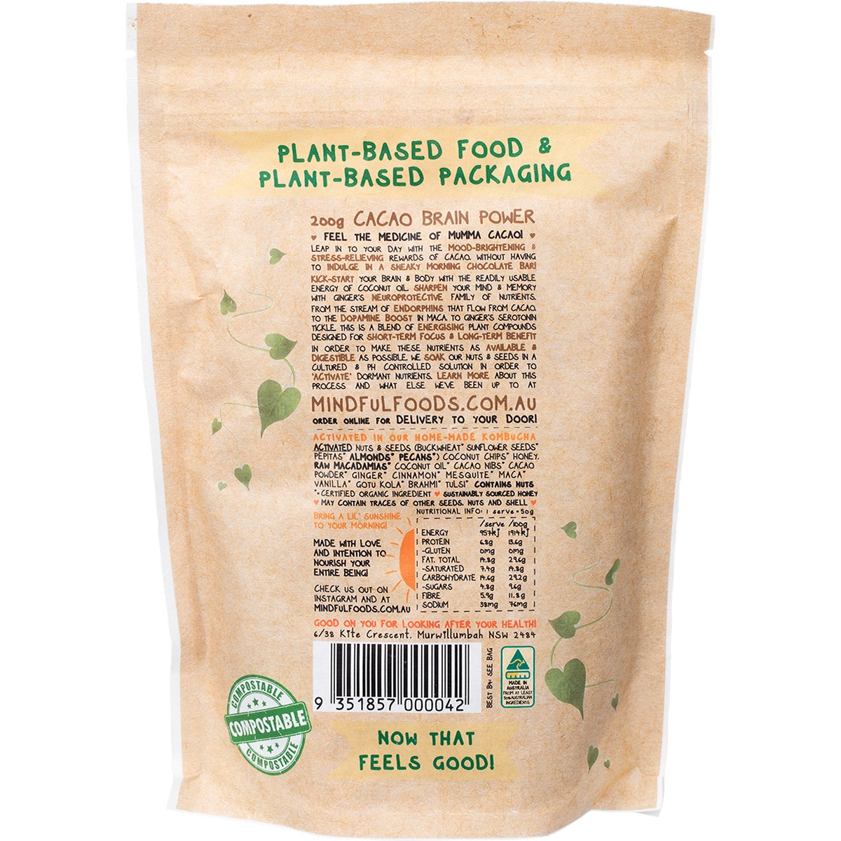 MINDFUL FOODS Cacao Brain Power Organic & Activated 200g - Cutprice Online