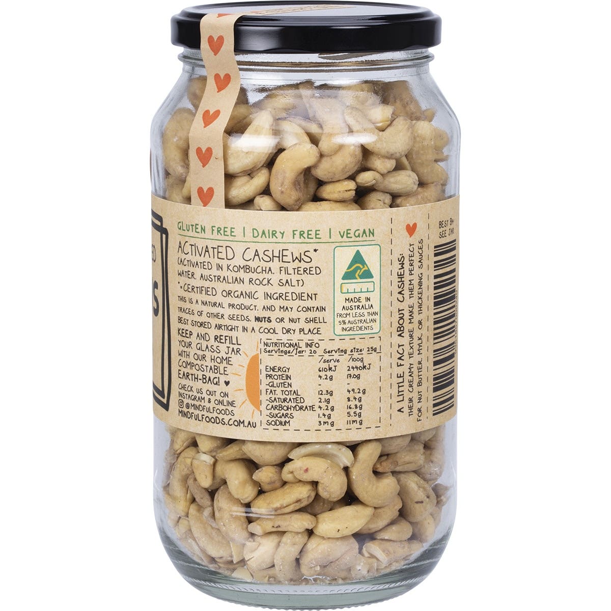 Mindful Foods Cashews Organic & Activated 500g Mindful Foods