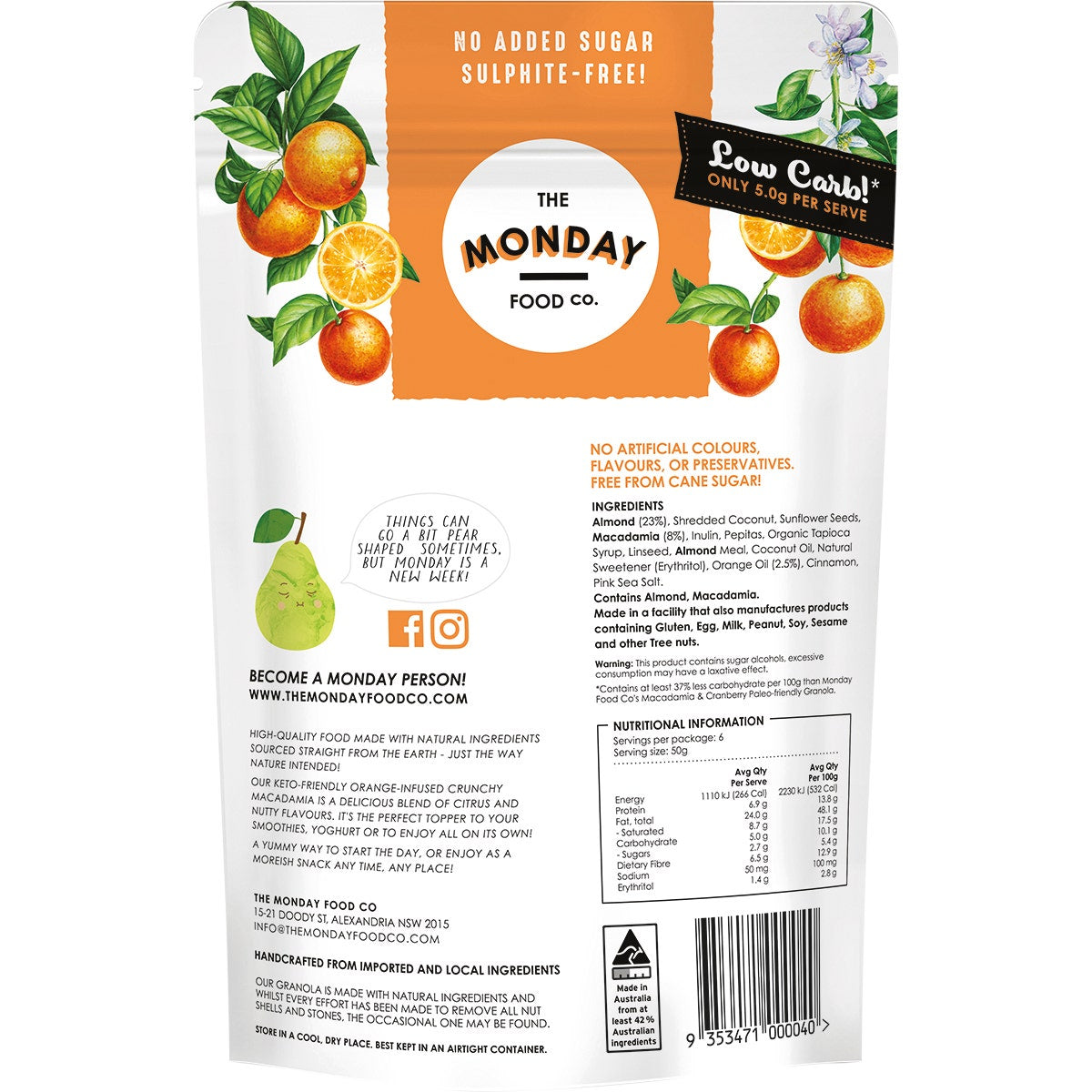 The Monday Food Co. Keto Granola Orange Infused Crunchy Macadamia 300g - Cutprice Online