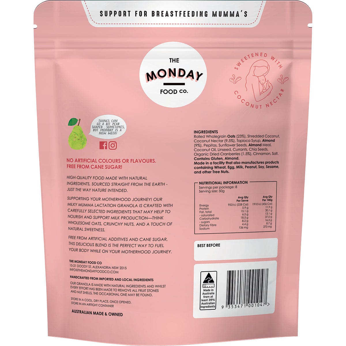 The Monday Food Co. Milky Mumma Lactation Granola Almond Berry Crunch 400g - Cutprice Online