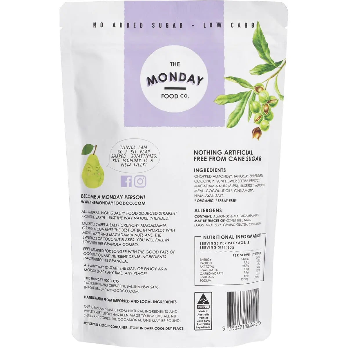 THE MONDAY FOOD CO Keto Gourmet Granola Sweet Crunchy Macadamia Clusters 300g THE MONDAY FOOD CO