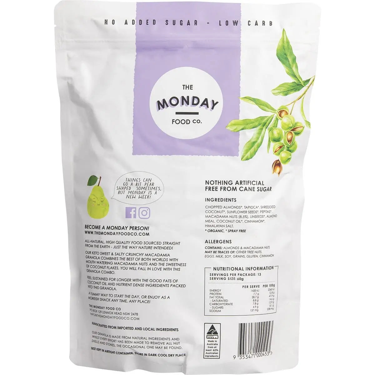 The Monday Food Co Keto Gourmet Granola Sweet Crunchy Macadamia Clusters 800g THE MONDAY FOOD CO
