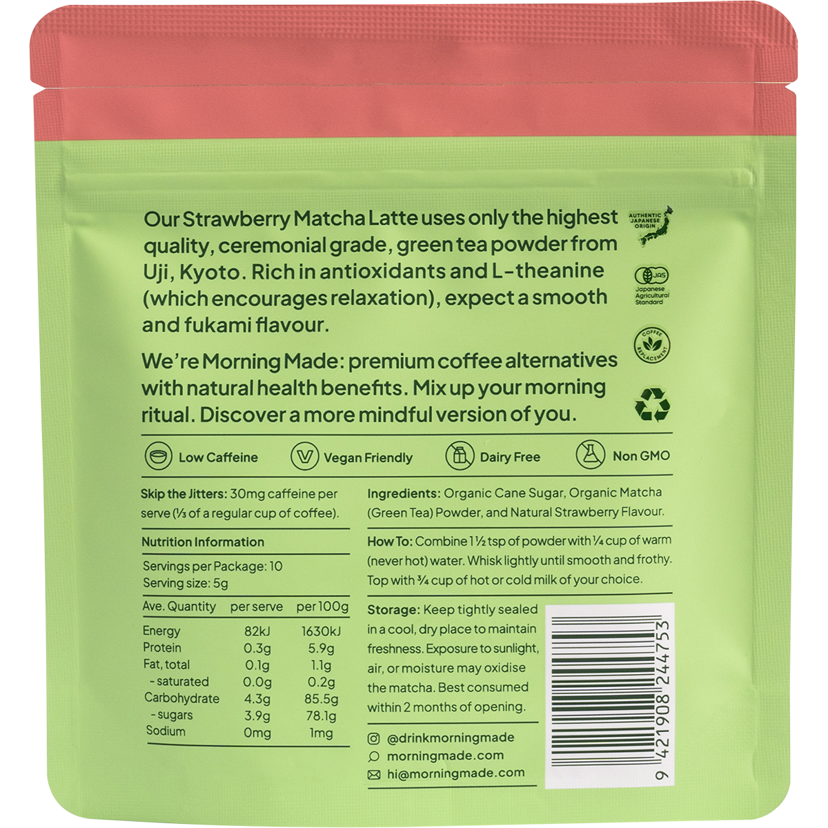 Morning Made Strawberry Matcha Latte 50g x 12 Pack