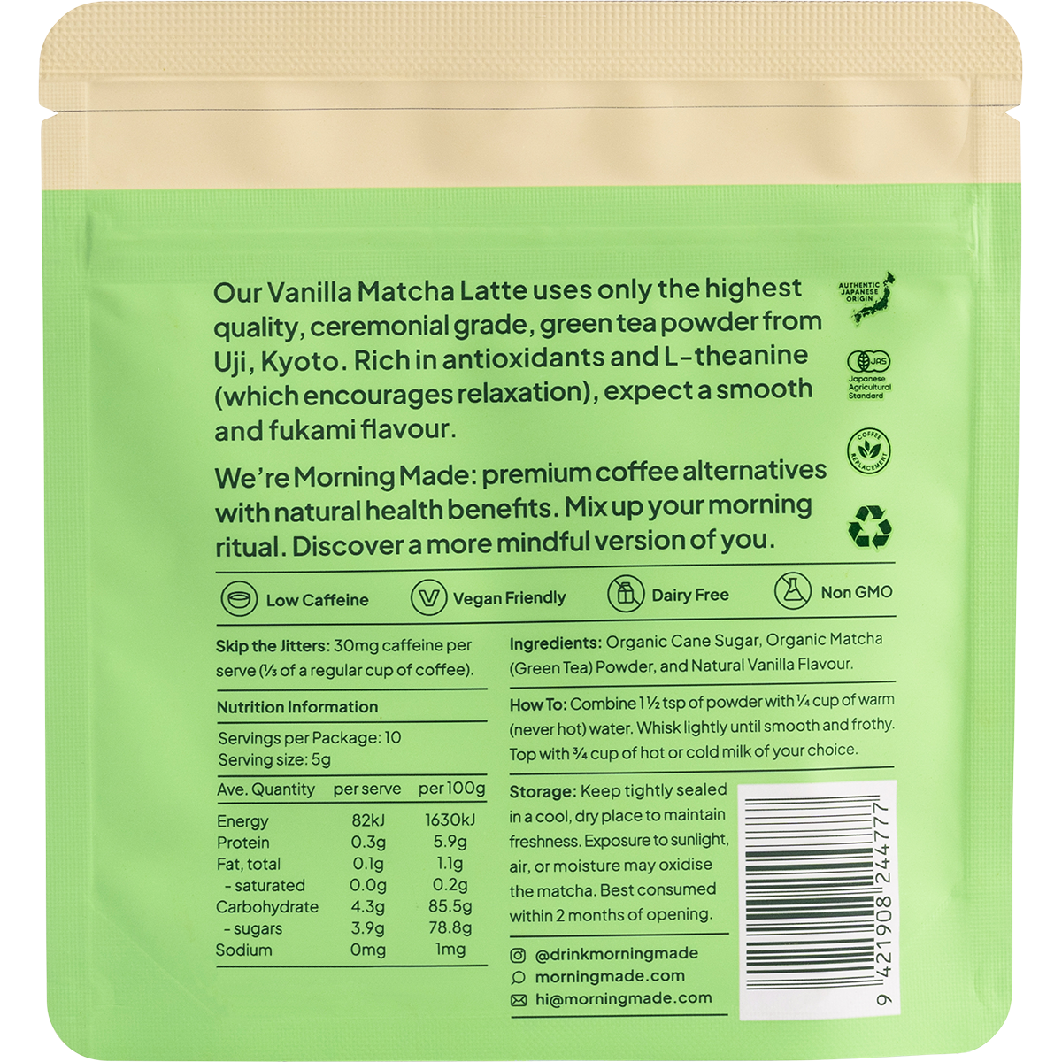 Morning Made Vanilla Matcha Latte 50g x 12 Pack