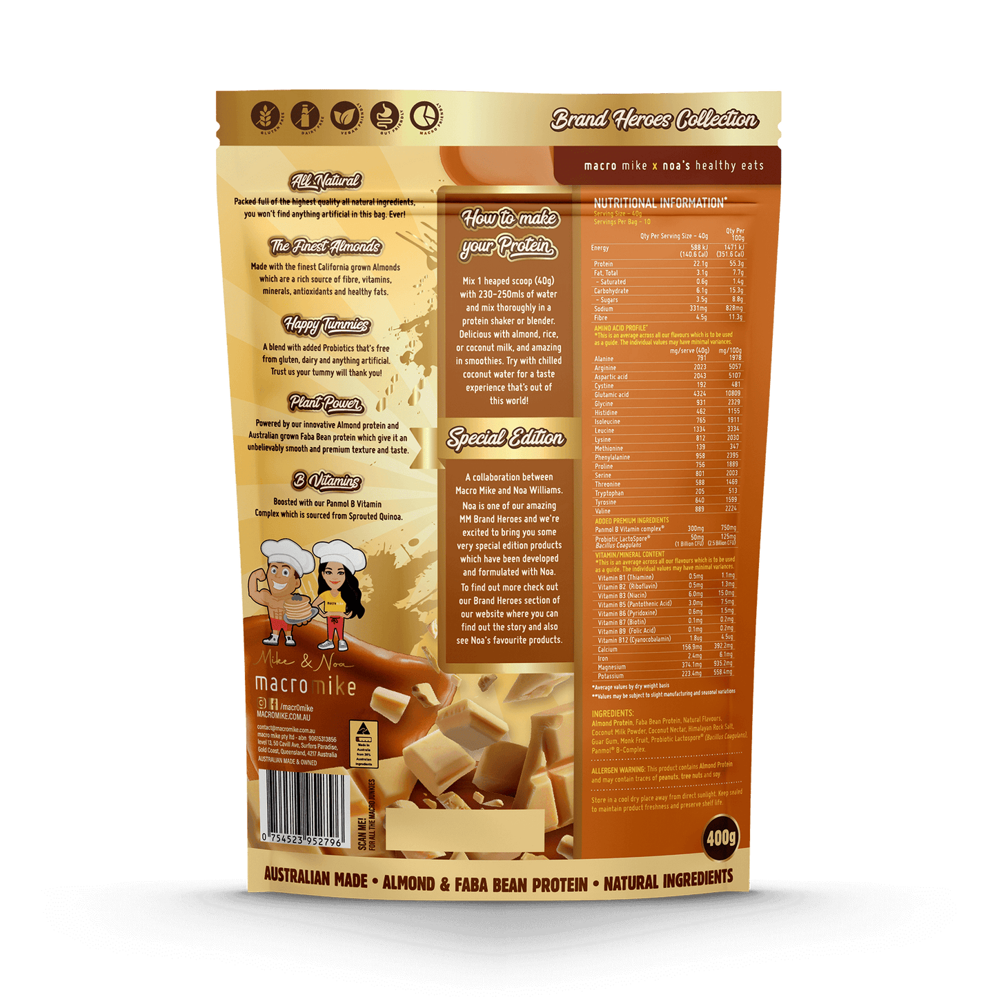 Macro Mike Premium Almond Protein Caramelised White Choc 400g MACRO MIKE