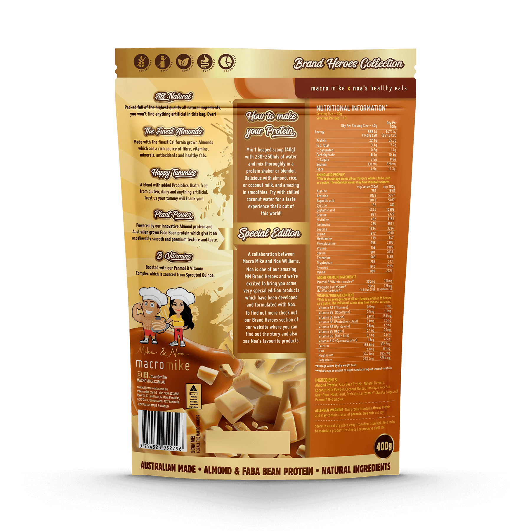 Macro Mike Premium Almond Protein Caramelised White Choc 400g MACRO MIKE