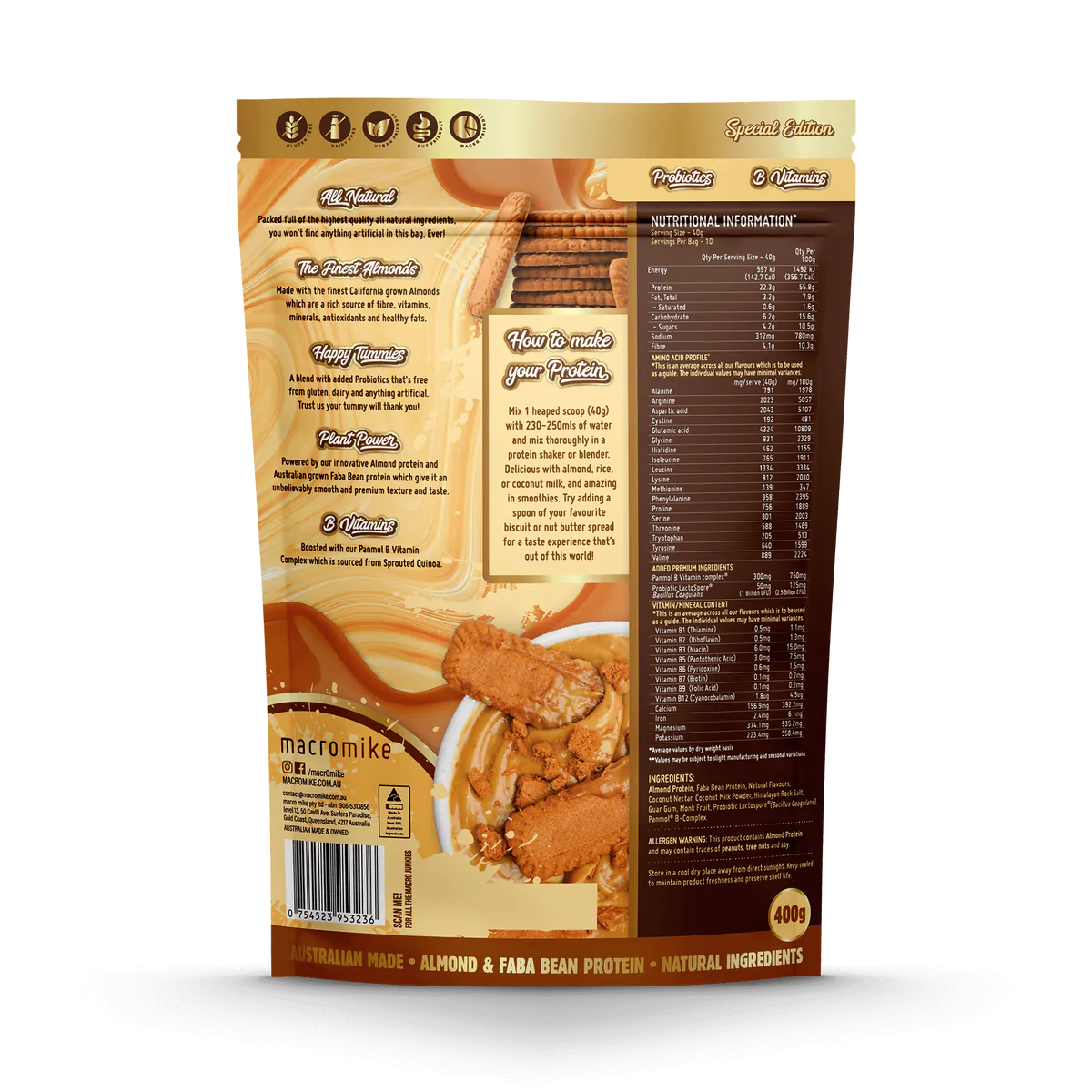 Macro Mike Premium Almond Protein Caramelised Biscuit 400g MACRO MIKE