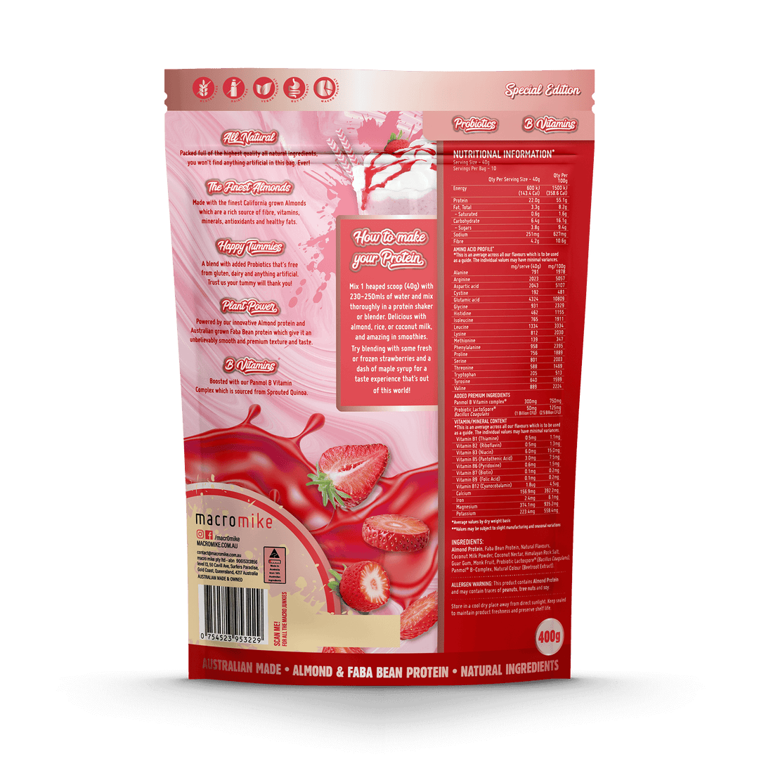 Macro Mike Premium Almond Protein Strawberry Thick Shake 400g MACRO MIKE