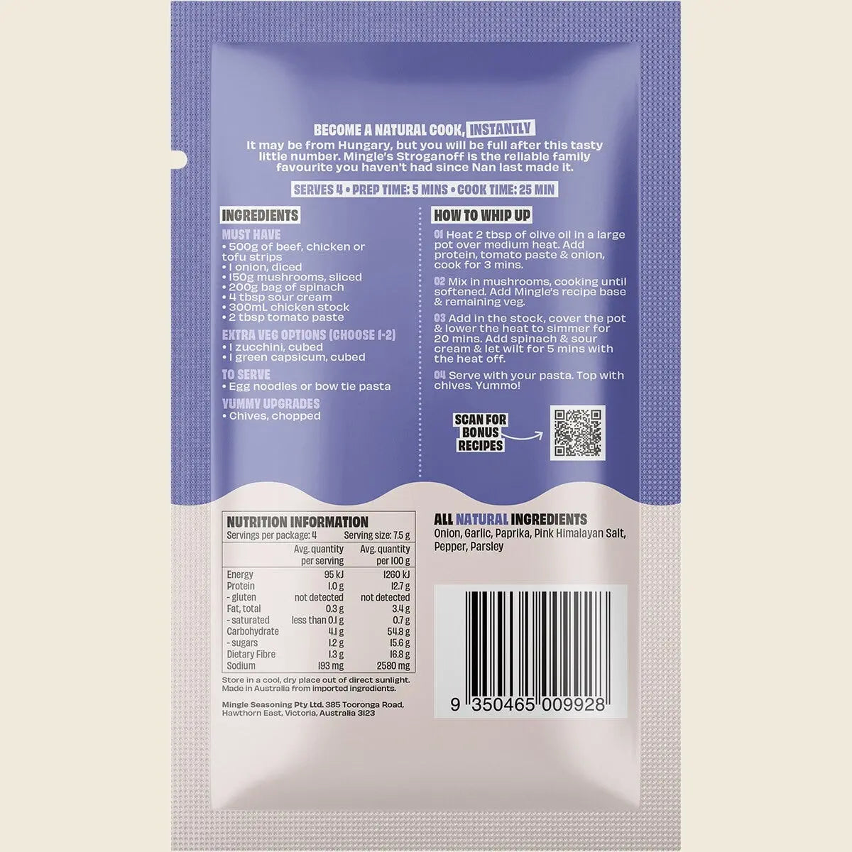 MINGLE Natural Seasoning Blend Hearty Stroganoff 12x30g MINGLE