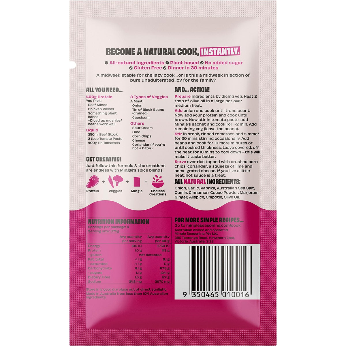 MINGLE Natural Seasoning Blend Chilli Con Carne 12x35g MINGLE