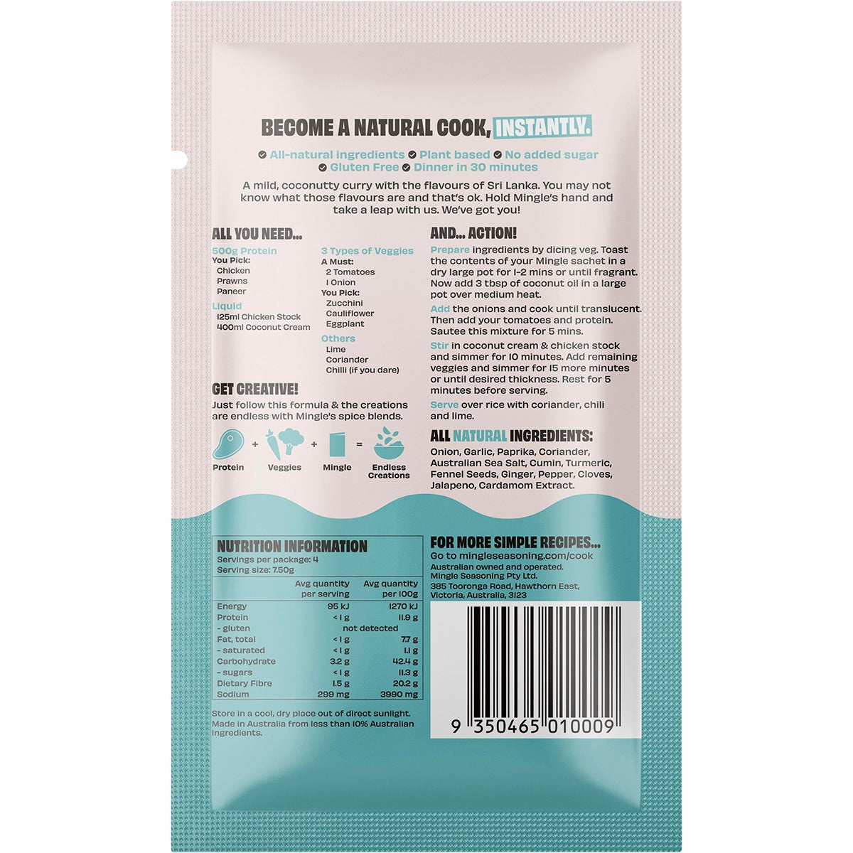 MINGLE Natural Seasoning Blend Sri Lankan Curry 12x30g MINGLE
