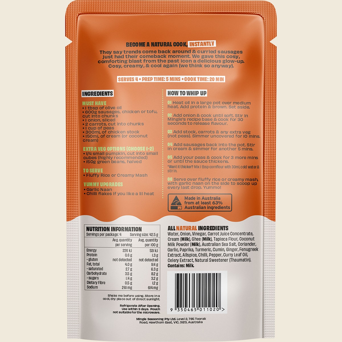 Mingle Curried Sausages All Natural Recipe Base 8x170g