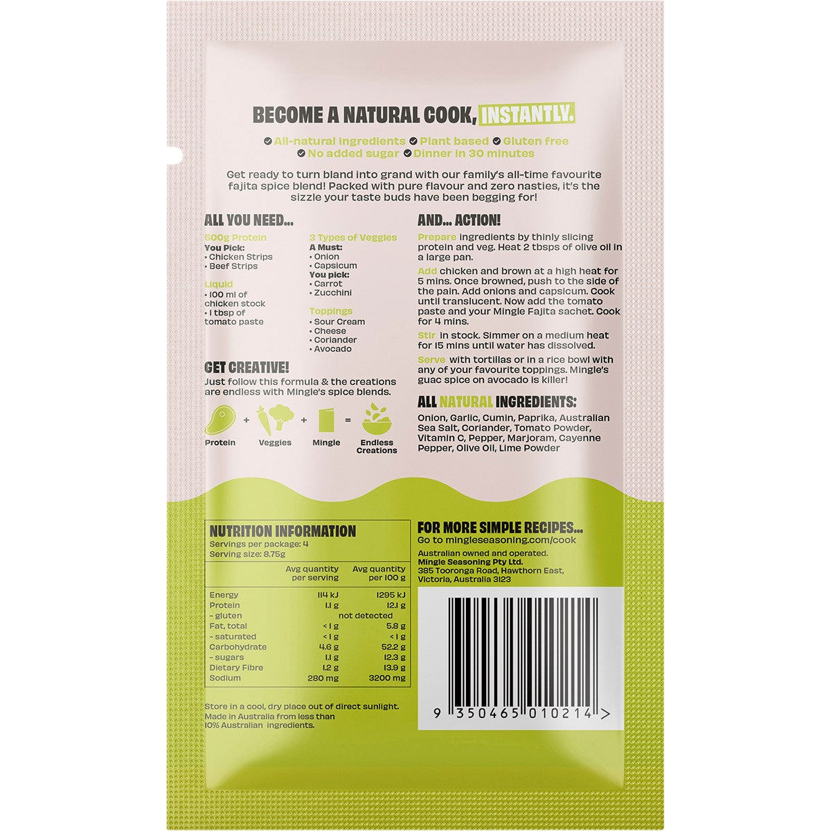 MINGLE Mexican Fajita All Natural Recipe Base 12x35g - Cutprice Online