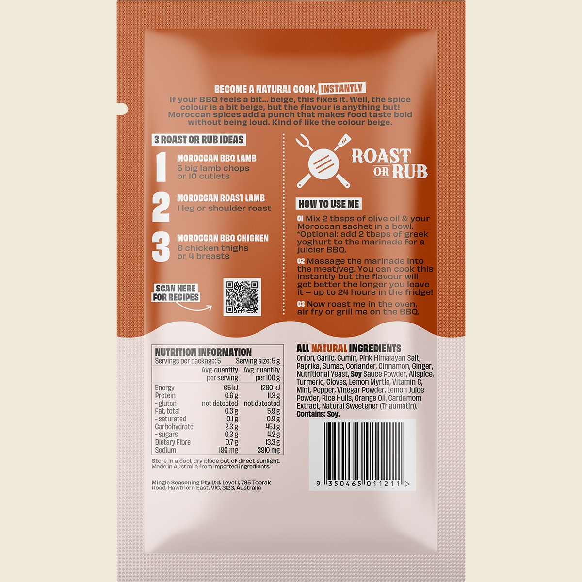 Mingle Moroccan BBQ Roast or Rub All Natural Seasoning 12x25g