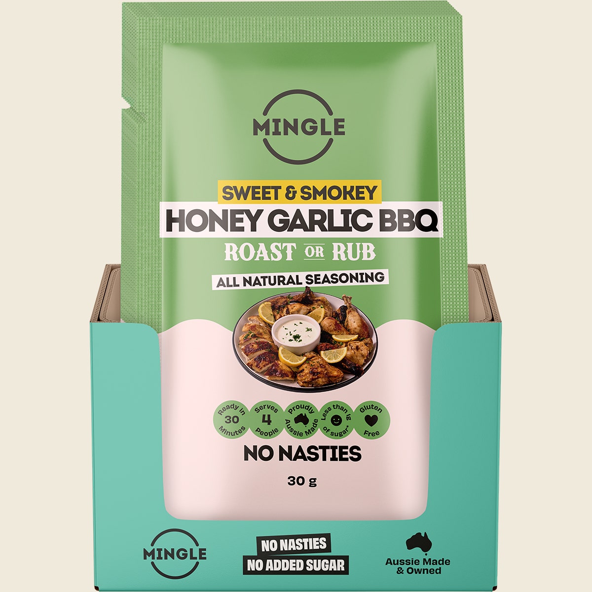 Mingle Honey Garlic BBQ Roast or Rub All Natural Seasoning 12x30g