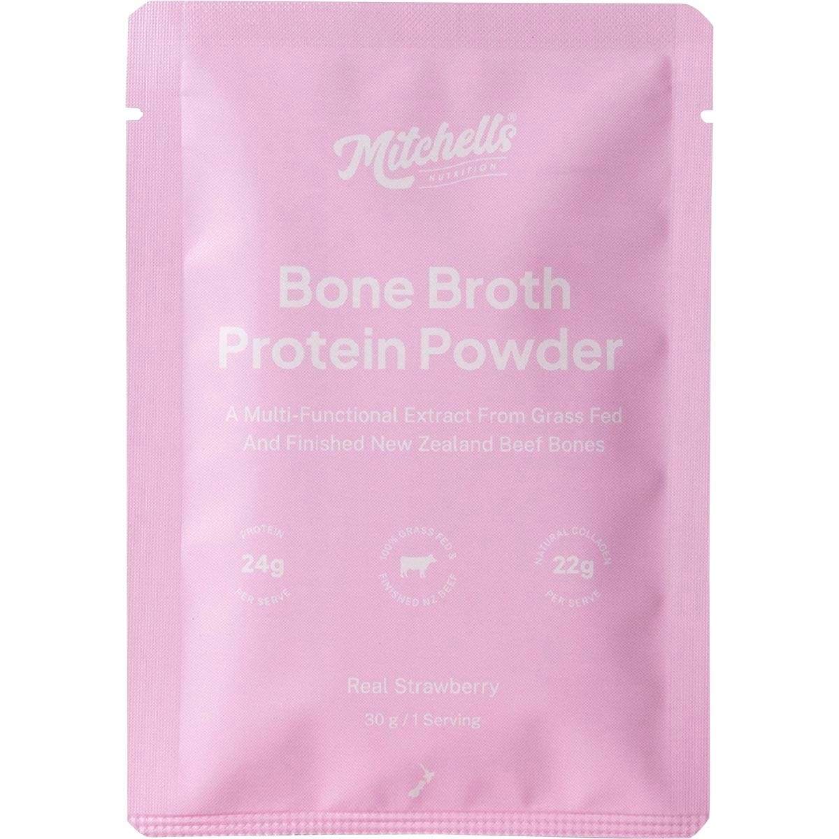 Mitchells Nutrition Bone Broth Protein Powder Real Strawberry 10x30g - Cutprice Online
