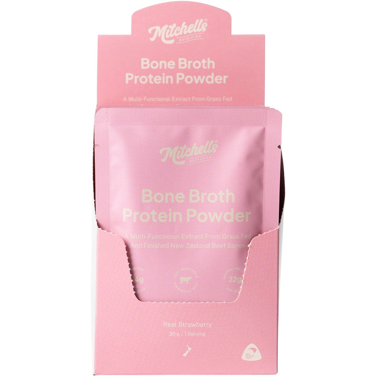 Mitchells Nutrition Bone Broth Protein Powder Real Strawberry 10x30g - Cutprice Online